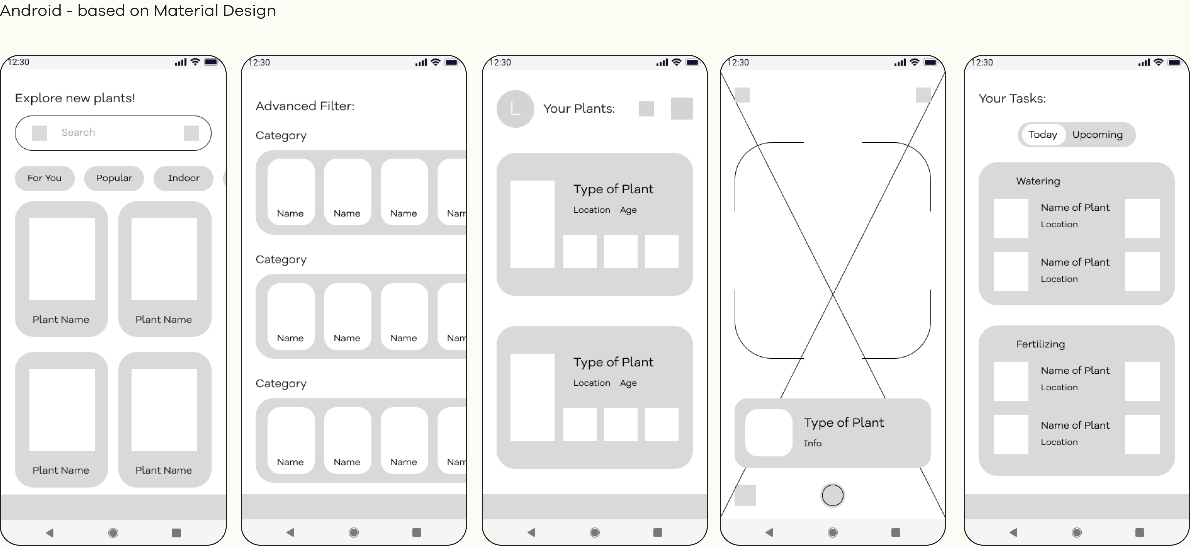Seedly: Mid-Fidelity Wireframes (Android)